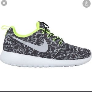 Neon green and grey leopard print Nike roshe